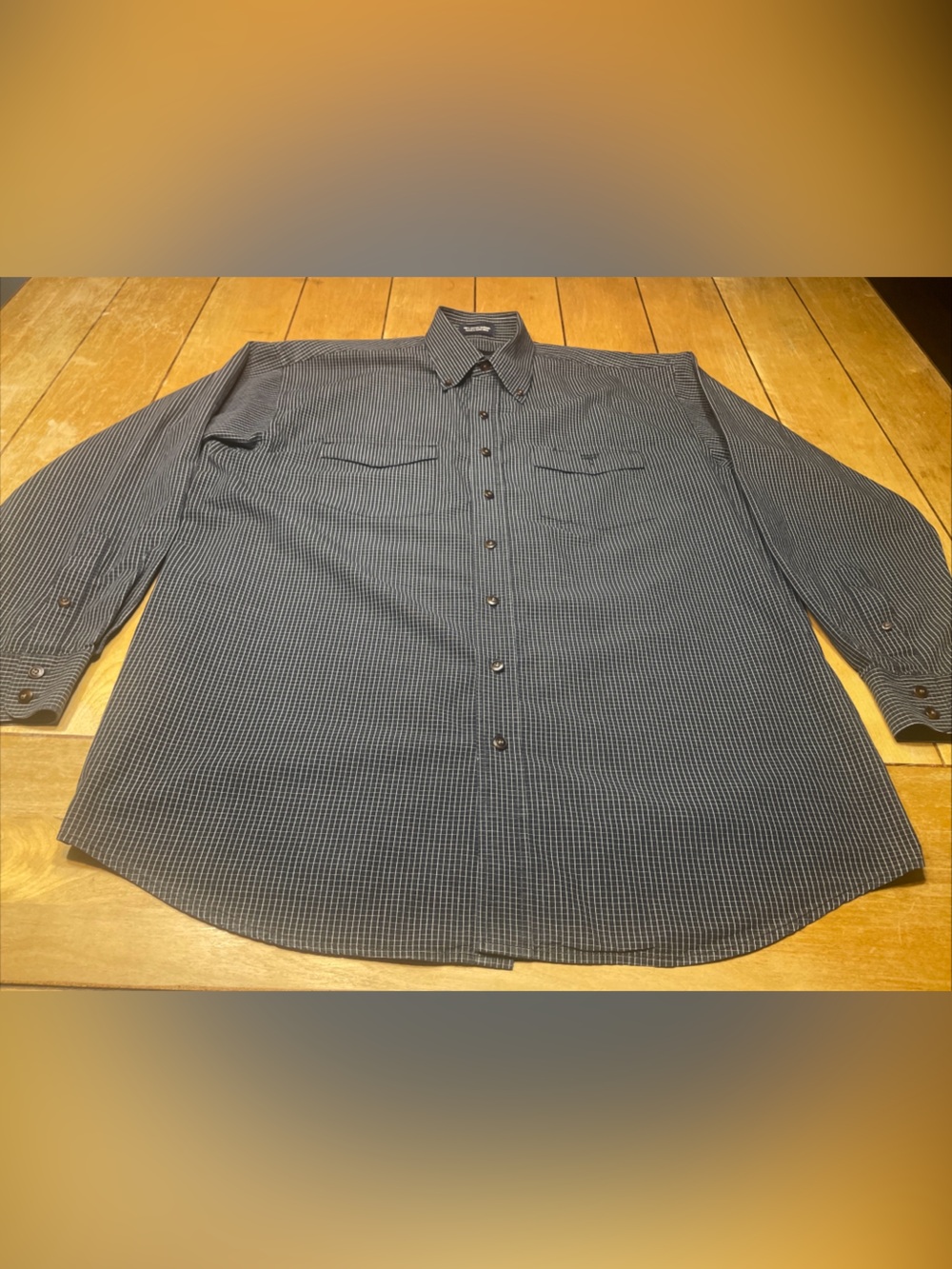 Lucchese Classics Navy Micro-Check Button Down Shirt Size Large Western Cowboy